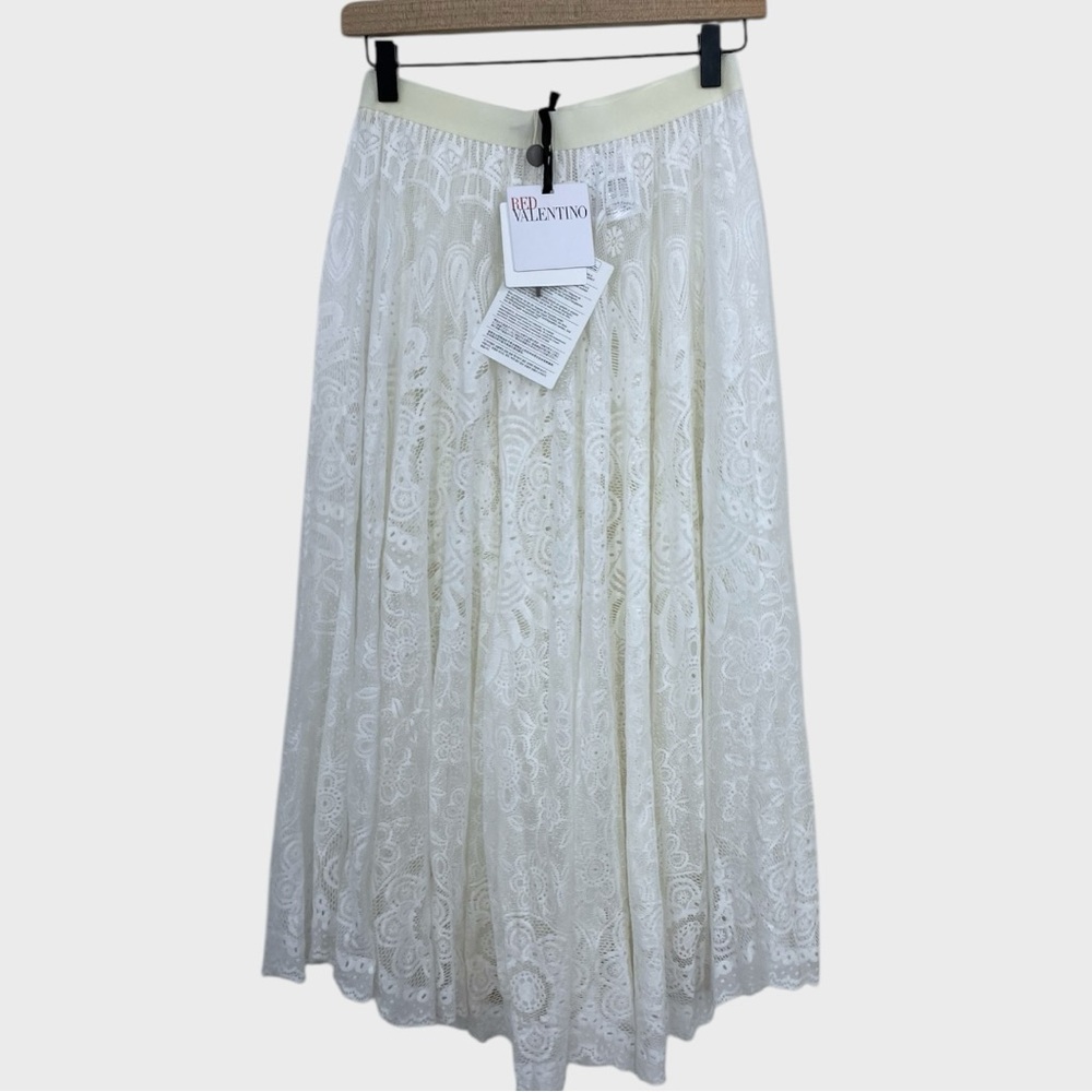 Red Valentino NWT Cream Floral Crochet Midi Skirt Size 40